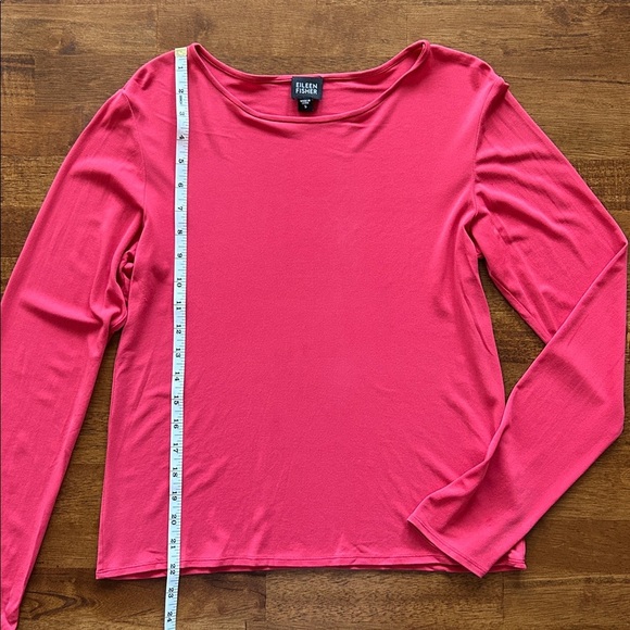Eileen Fisher 100% silk bright coral sheer long sleeve top size small​ - Picture 2 of 9